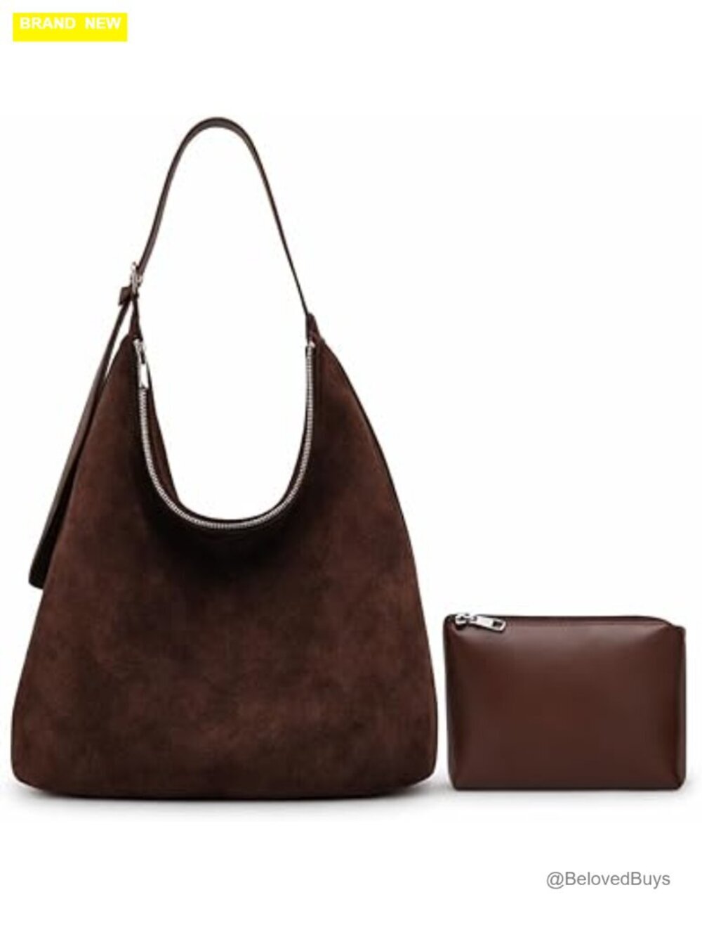 Large Faux Suede Slouchy Work Tote Bag Zippered